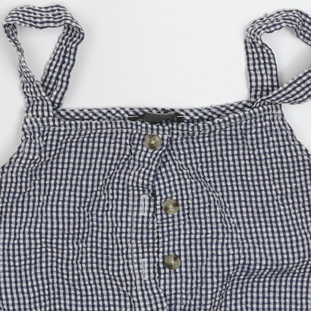 Primark Girls Blue  Polyester Cropped Tank Size 8-9 Years Square Neck Button - Tie at bottom, button-up