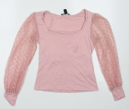 New Look Womens Pink Polka Dot Viscose Basic Blouse Size 10 Square Neck