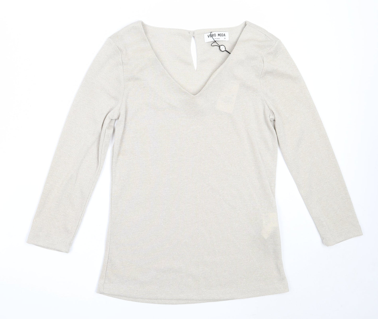 Vera Moda Womens Beige V-Neck  Polyester Pullover Jumper Size M