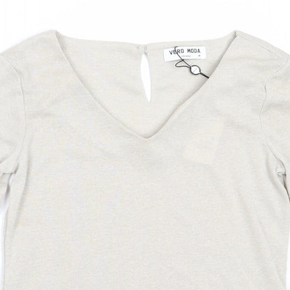 Vera Moda Womens Beige V-Neck  Polyester Pullover Jumper Size M