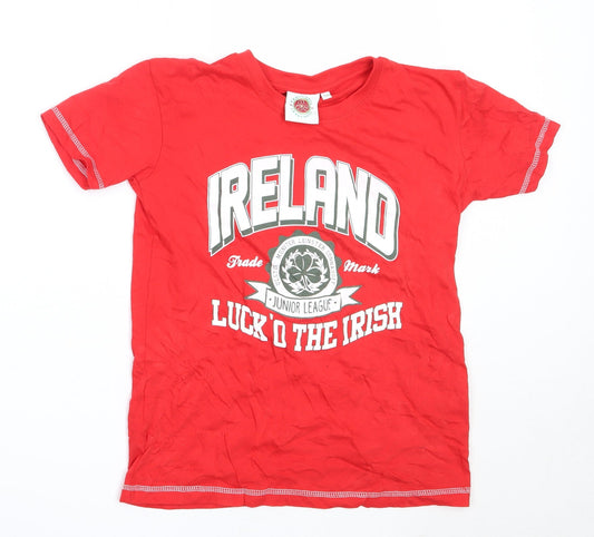 Preworn Boys Red  Cotton Basic T-Shirt Size 11-12 Years Round Neck  - ireland