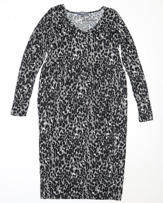 Studio Womens Black Animal Print Viscose Fit & Flare  Size 8  V-Neck