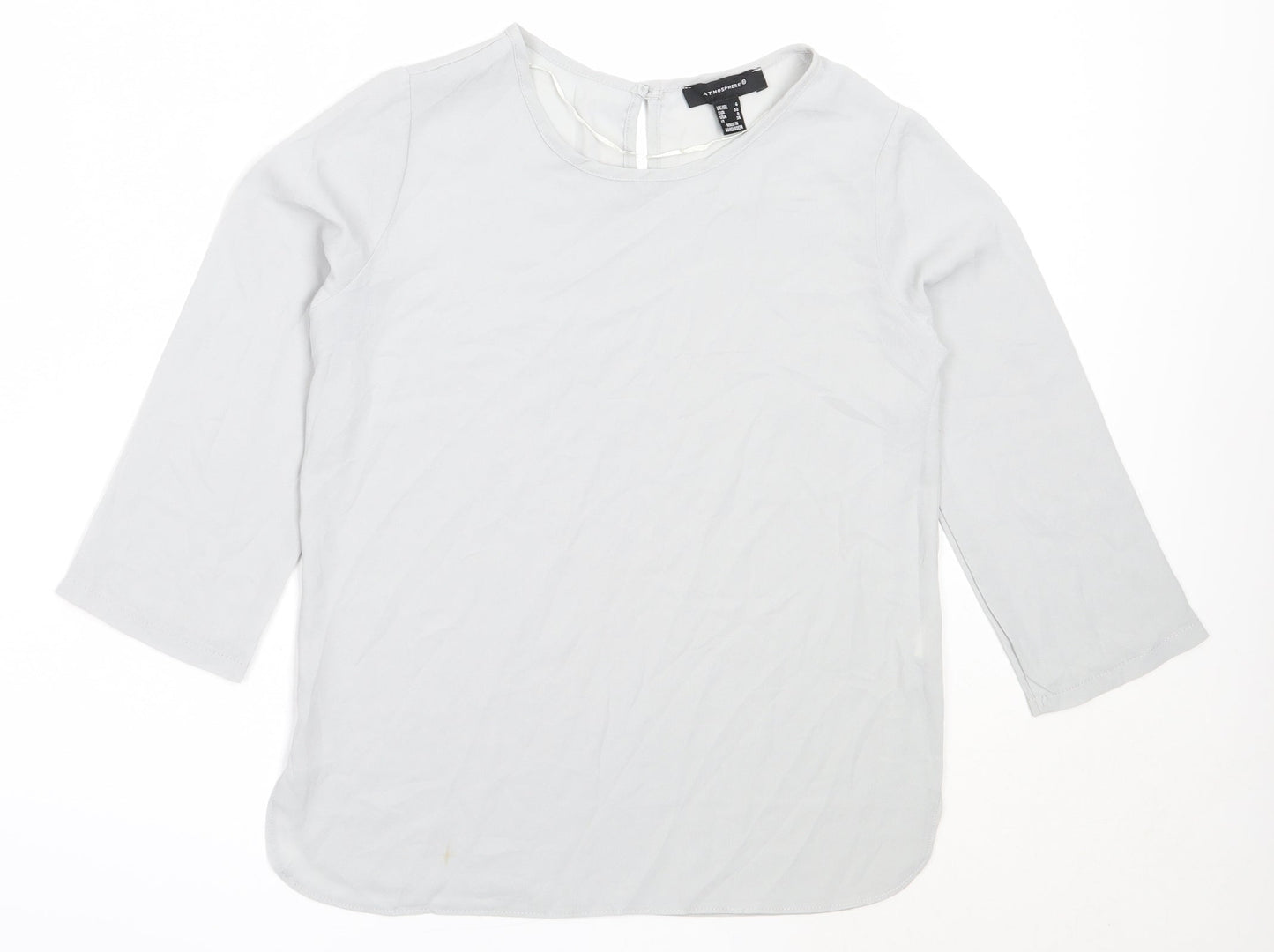 Atmosphere Womens Grey  Polyester Basic Blouse Size 4 Round Neck