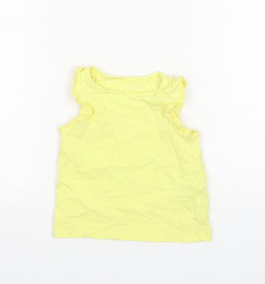 NEXT Girls Yellow  Cotton Basic Tank Size 9-12 Months Round Neck