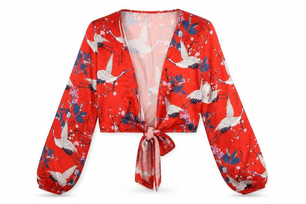 Missguided Womens Red Floral Polyester Cropped Blouse Size 6 V-Neck