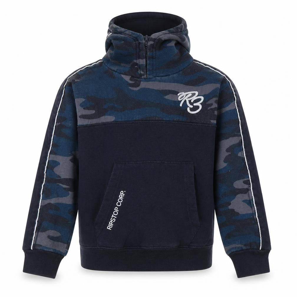 Ripstop Boys Blue Camouflage Cotton Pullover Hoodie Size S