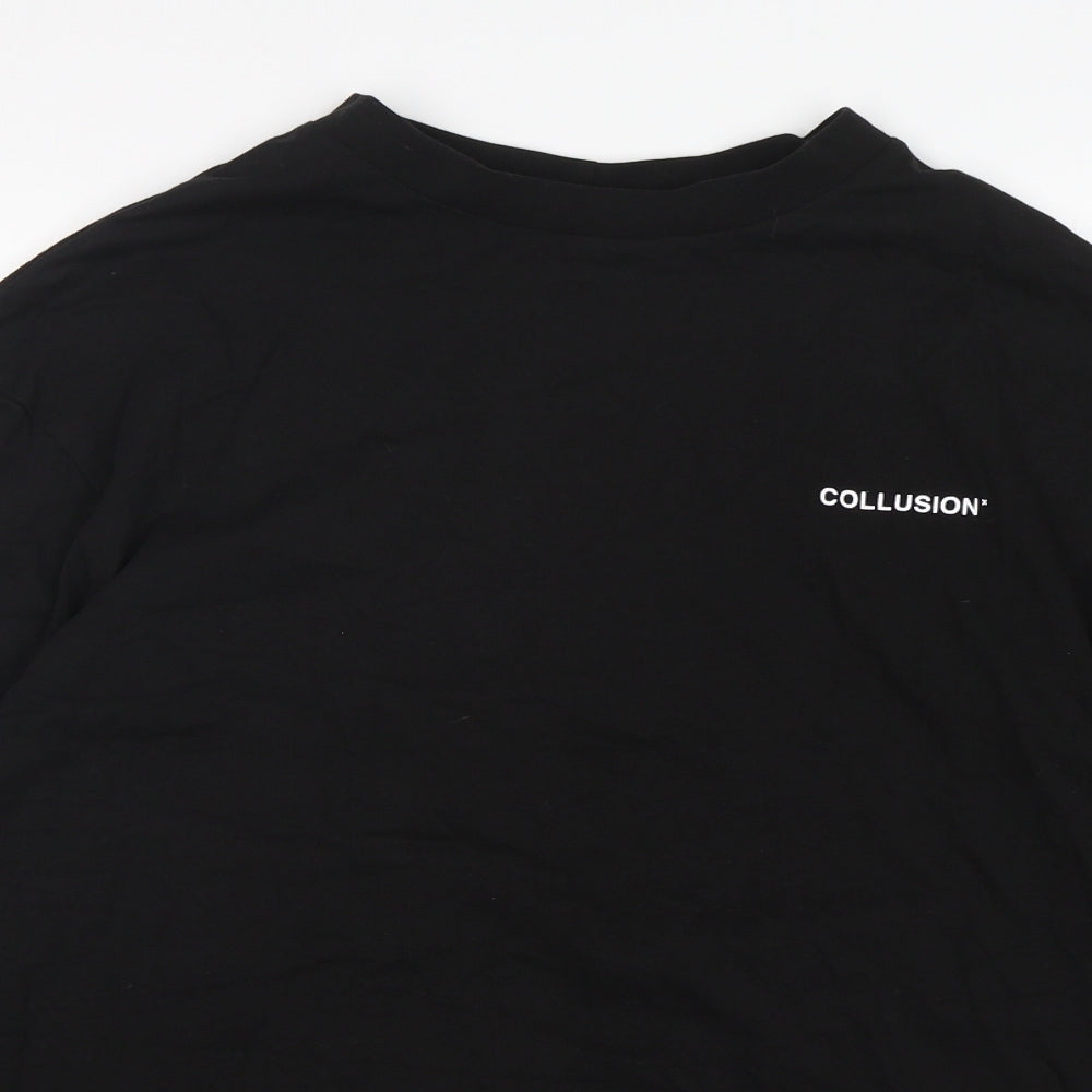 Collusion  Boys Black  Cotton Basic T-Shirt Size S Round Neck