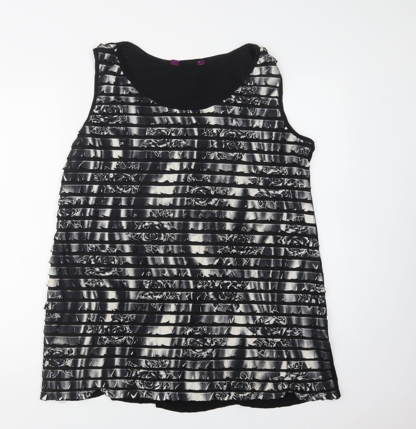 Inspire Womens Black Floral Polyester Basic Tank Size XL Round Neck