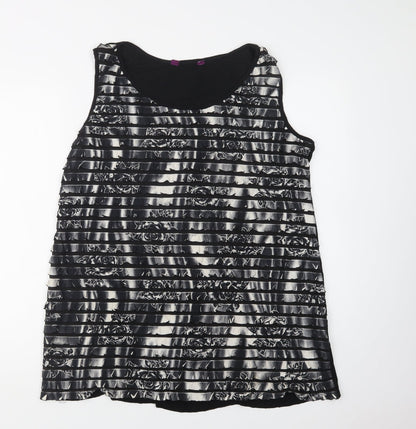 Inspire Womens Black Floral Polyester Basic Tank Size XL Round Neck