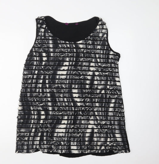 Inspire Womens Black Floral Polyester Basic Tank Size XL Round Neck