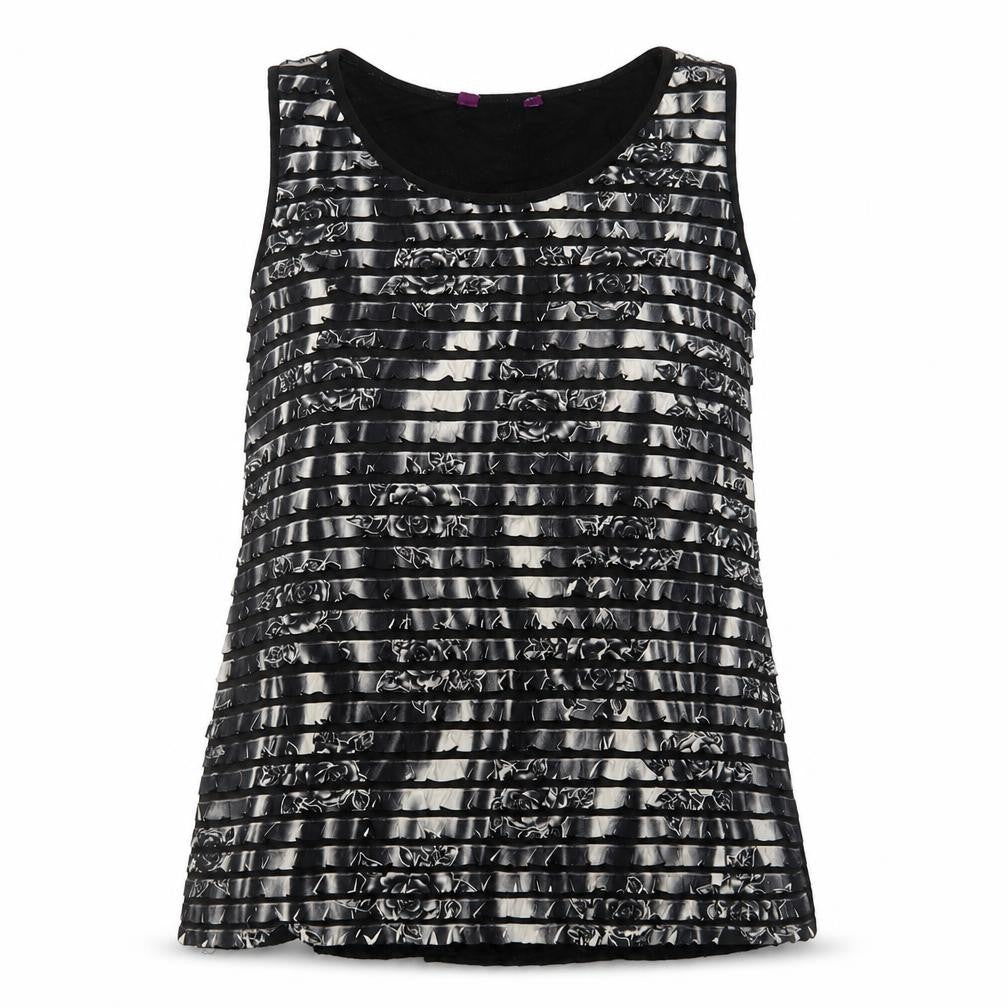 Inspire Womens Black Floral Polyester Basic Tank Size XL Round Neck