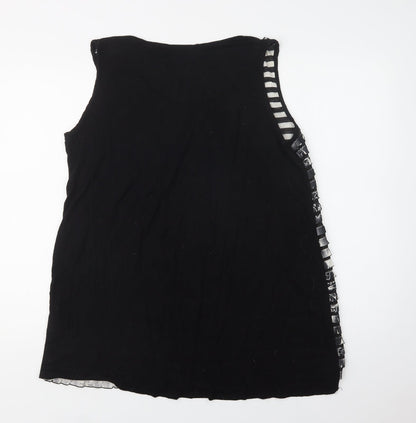 Inspire Womens Black Floral Polyester Basic Tank Size XL Round Neck