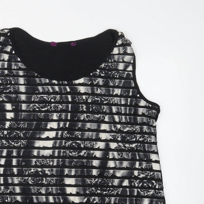 Inspire Womens Black Floral Polyester Basic Tank Size XL Round Neck