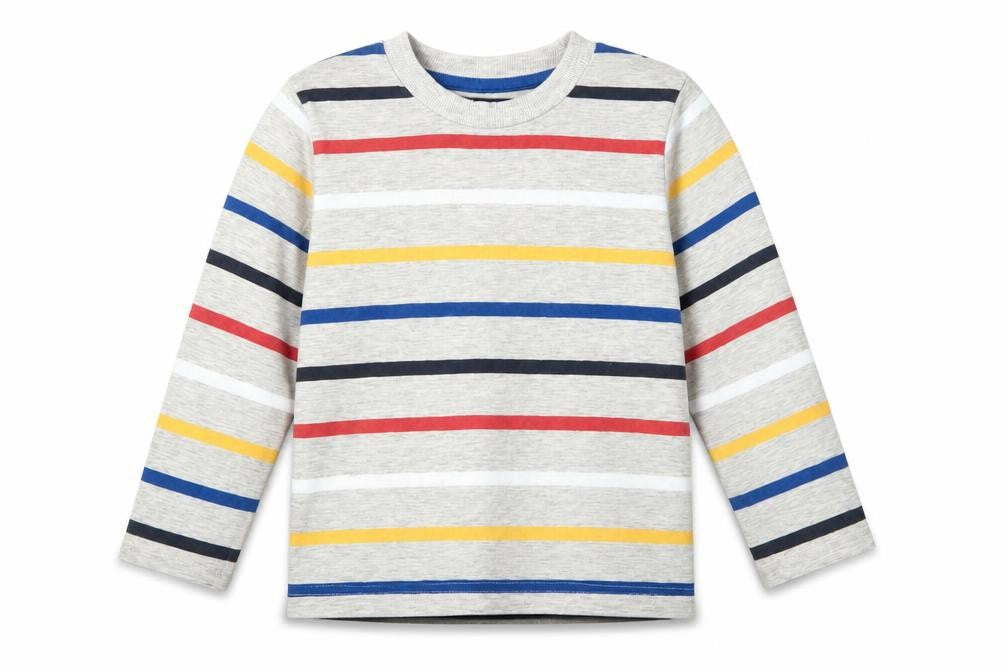 Nutmeg Girls Grey Striped Cotton Basic Blouse Size 4-5 Years Crew Neck