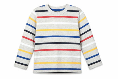 Nutmeg Girls Grey Striped Cotton Basic Blouse Size 4-5 Years Crew Neck