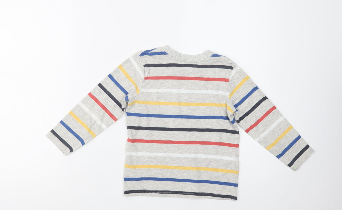 Nutmeg Girls Grey Striped Cotton Basic Blouse Size 4-5 Years Crew Neck