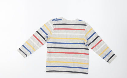 Nutmeg Girls Grey Striped Cotton Basic Blouse Size 4-5 Years Crew Neck