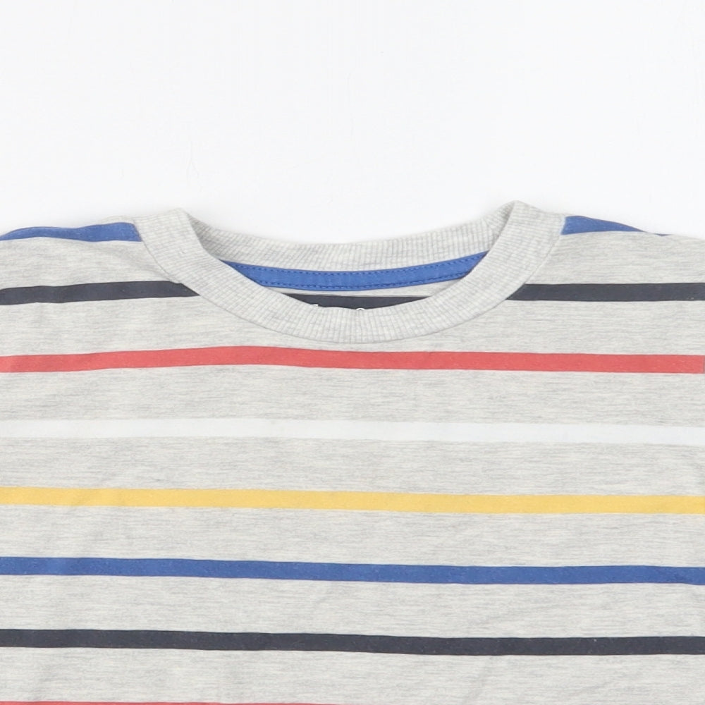 Nutmeg Girls Grey Striped Cotton Basic Blouse Size 4-5 Years Crew Neck