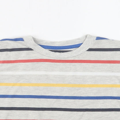 Nutmeg Girls Grey Striped Cotton Basic Blouse Size 4-5 Years Crew Neck