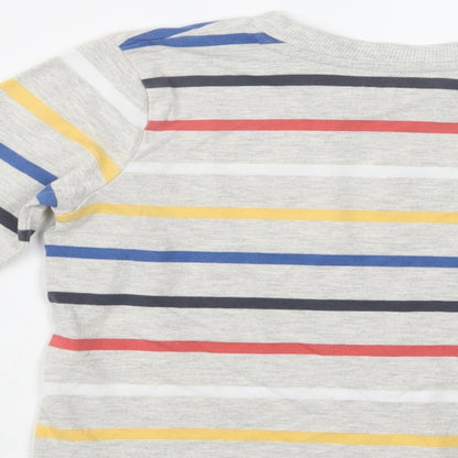 Nutmeg Girls Grey Striped Cotton Basic Blouse Size 4-5 Years Crew Neck