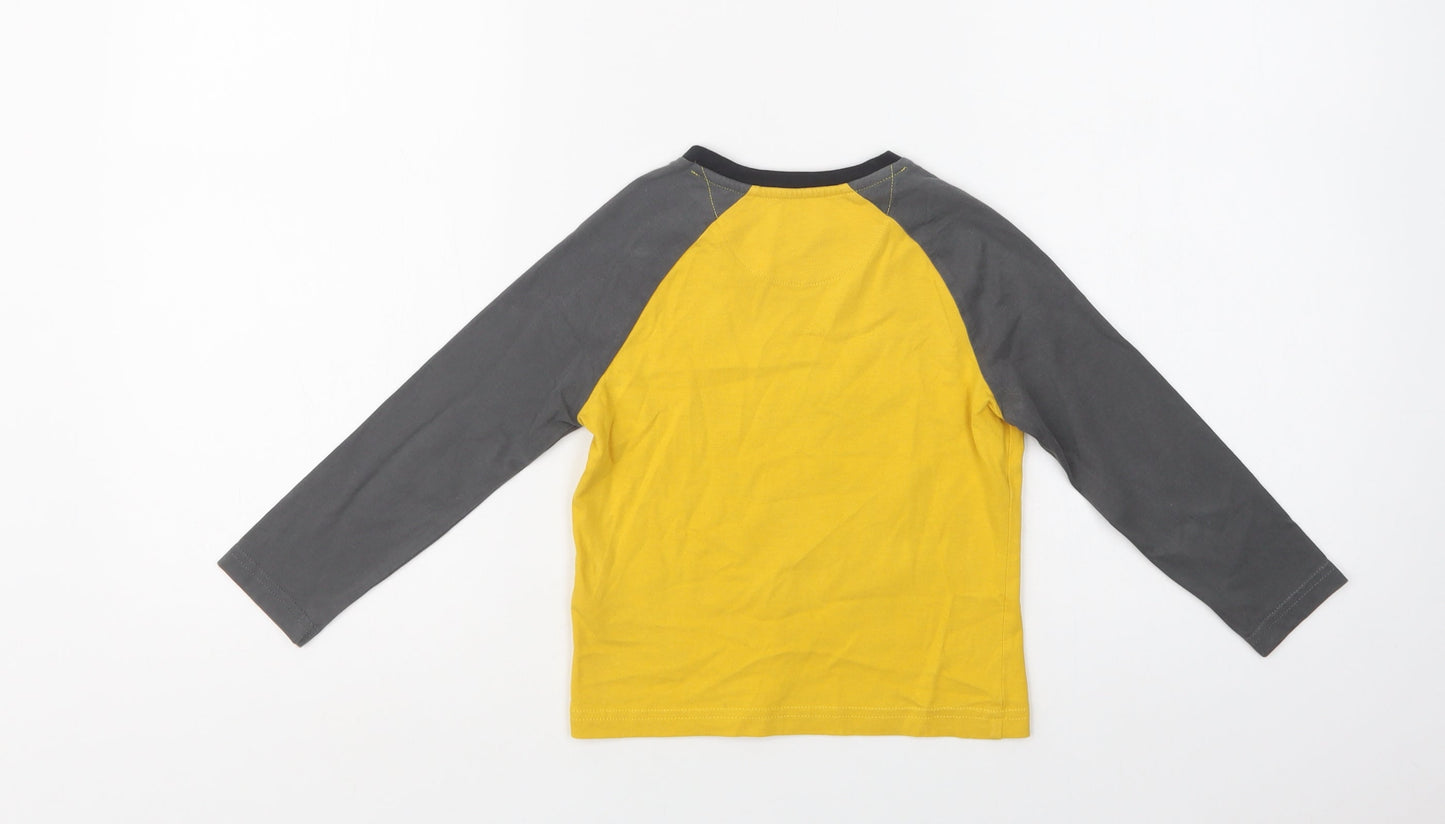 M&S Boys Yellow Colourblock Cotton Basic T-Shirt Size 2-3 Years Crew Neck