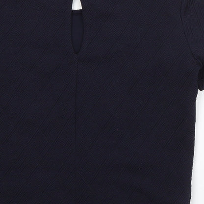 Miss Selfridge Womens Blue  Polyester Basic T-Shirt Size 4 Round Neck - Embellished