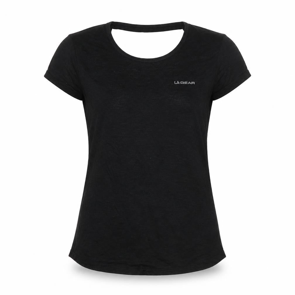 LA Gear Womens Black  Polyester Basic T-Shirt Size 10 Boat Neck - Cut out