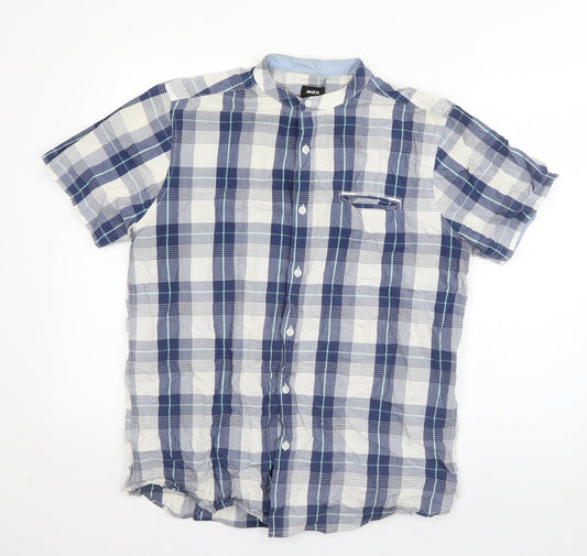 Max Mens Blue Plaid Cotton  Button-Up Size L Round Neck Button