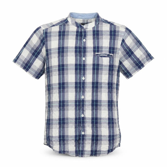Max Mens Blue Plaid Cotton  Button-Up Size L Round Neck Button