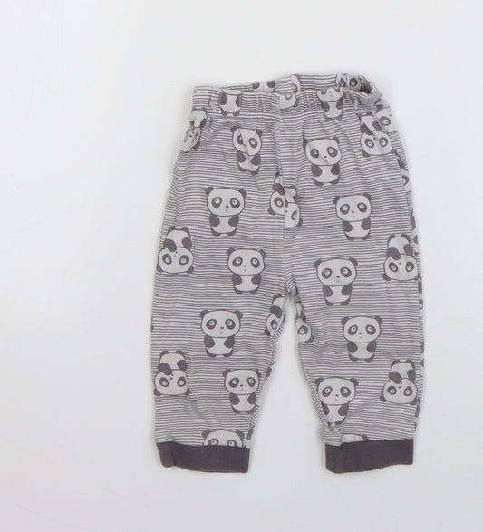 Nutmeg Girls Grey Striped Cotton Jogger Trousers Size 3-6 Months  Pullover - Panda