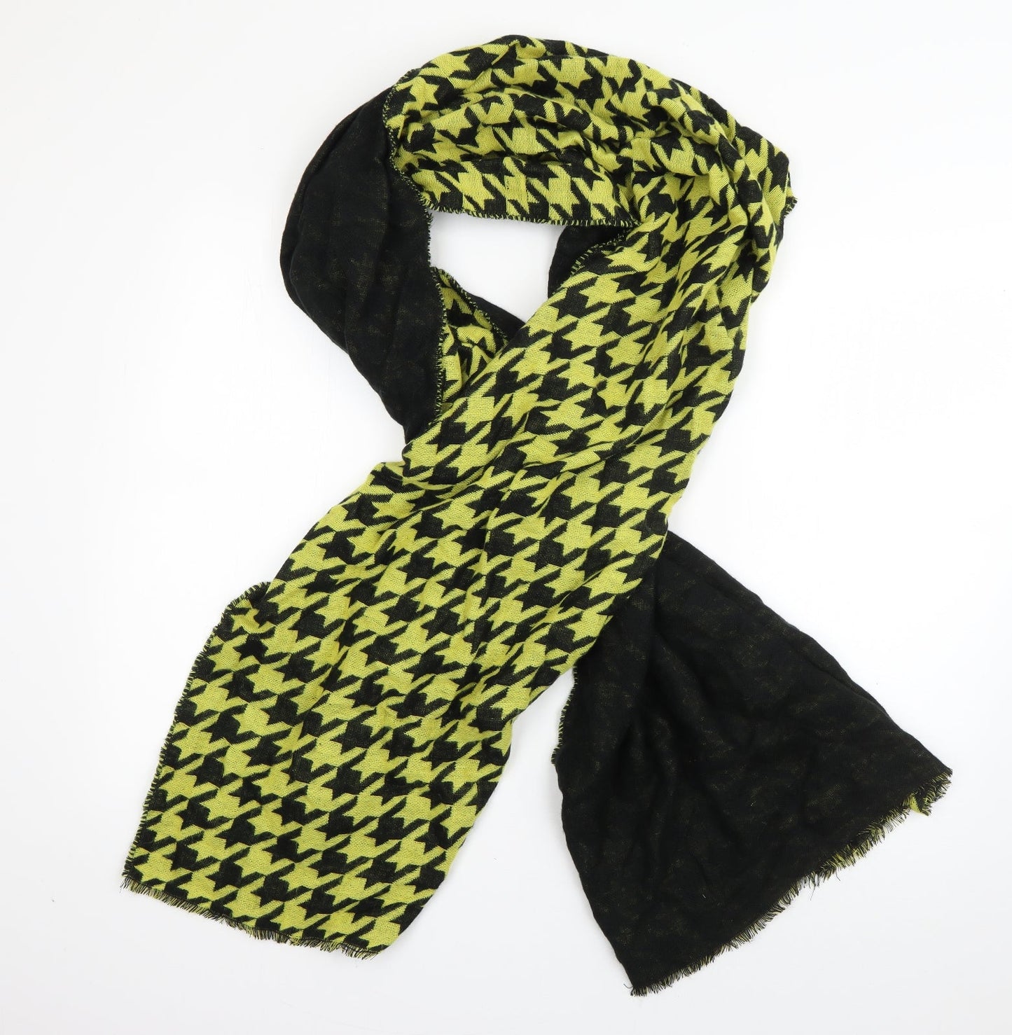 Preworn Womens Yellow Houndstooth Acrylic  Scarf