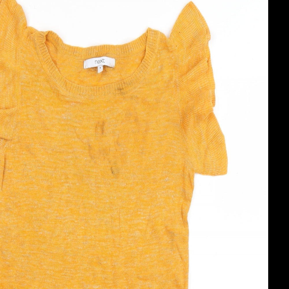 NEXT Womens Orange  Linen Basic T-Shirt Size 8 Boat Neck
