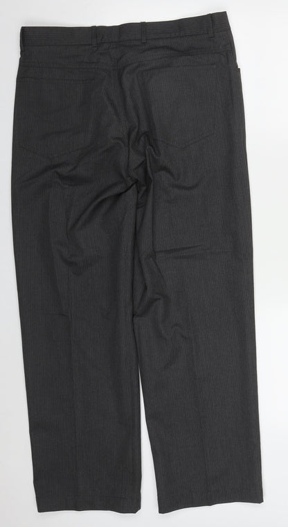 Taylor & Wright  Mens Grey Striped Polyester Trousers  Size 34 L29 in Regular Button