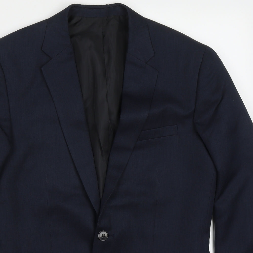 H&M Mens Blue  Polyester Jacket Suit Jacket Size 36