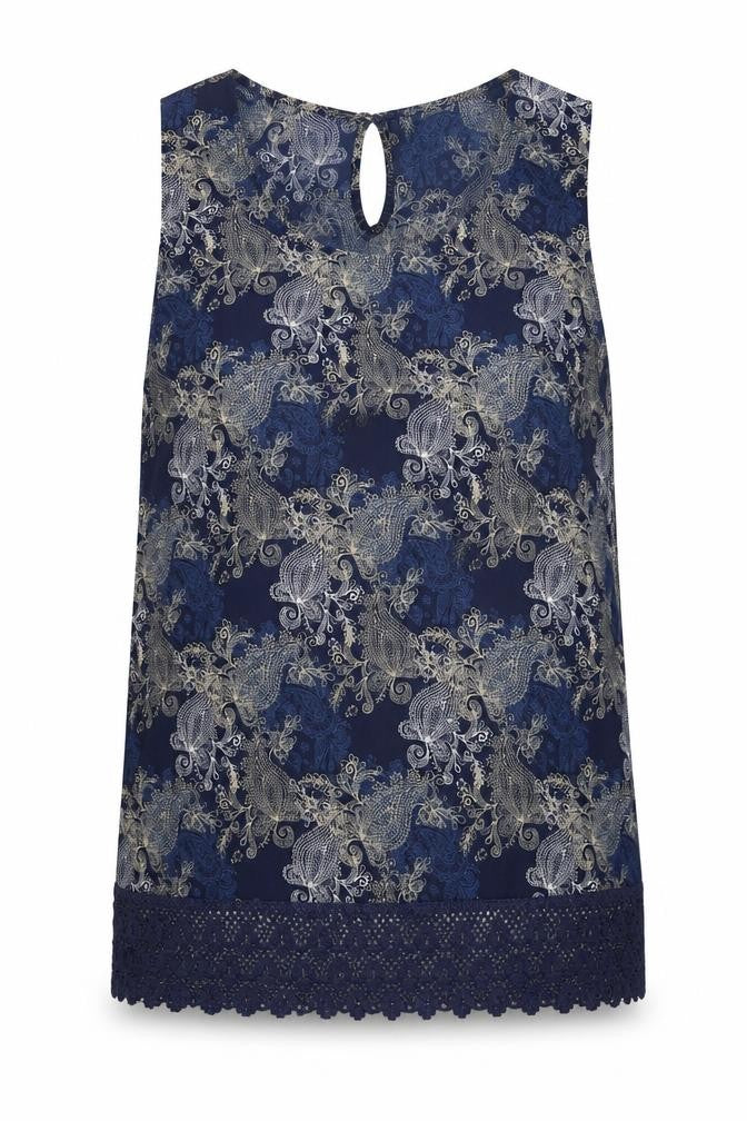 Originals Womens Blue Paisley Polyester Basic Tank Size 16 Off the Shoulder