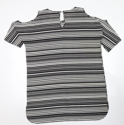 Papaya Womens Black Striped Polyester A-Line  Size 18  Round Neck Button - Cold Shoulder