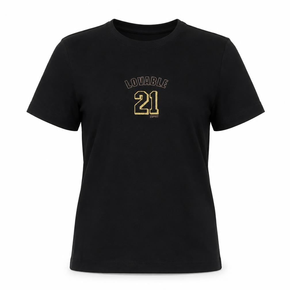Esprit Womens Black  Cotton Basic T-Shirt Size M Crew Neck