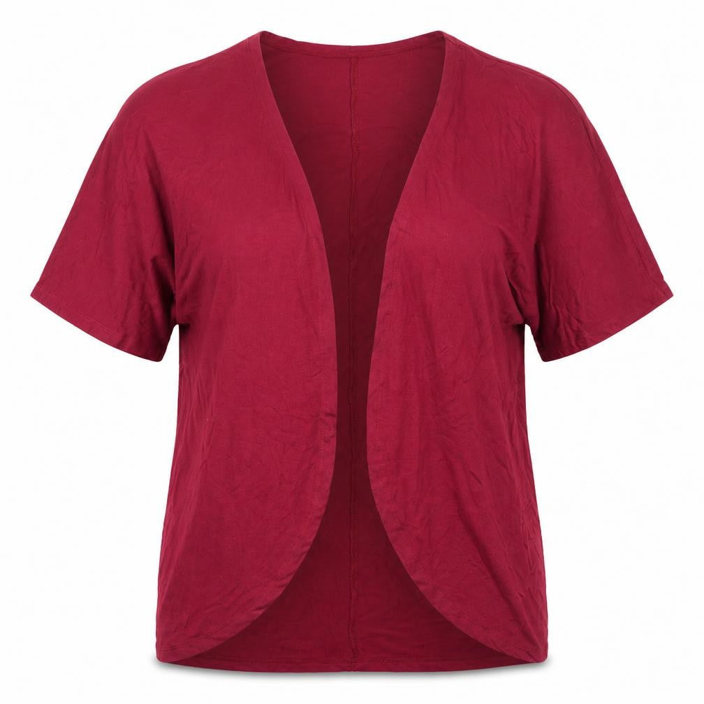 CNFIO Womens Red Round Neck  Rayon Cardigan Jumper Size L