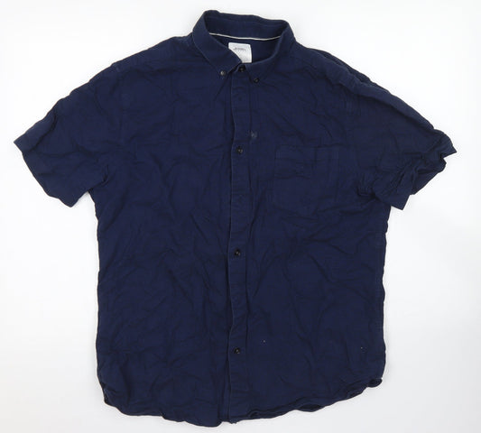 Burton Mens Blue  Cotton  Button-Up Size L Collared Button