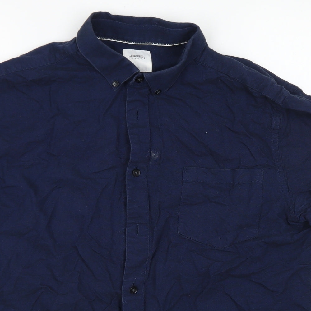 Burton Mens Blue  Cotton  Button-Up Size L Collared Button
