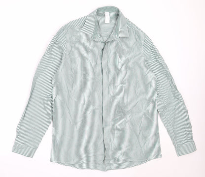 Preloved Dimensions Mens Green Striped Cotton  Button-Up Size 16 Collared - Front