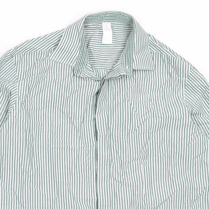 Preloved Dimensions Mens Green Striped Cotton  Button-Up Size 16 Collared - Detail