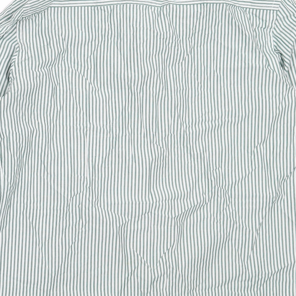 Dimensions Mens Green Striped Cotton  Button-Up Size 16 Collared