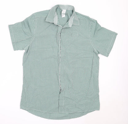 Dimensions Mens Green Check Cotton  Button-Up Size 16 Collared