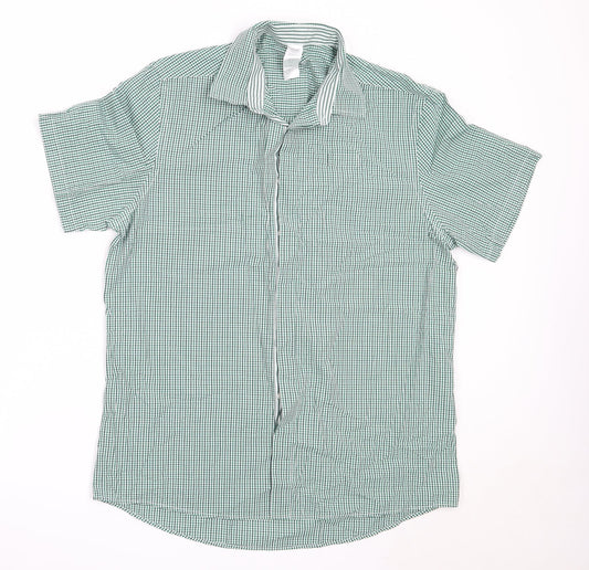 Dimensions Mens Green Check Cotton  Button-Up Size 16 Collared