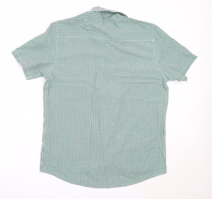 Dimensions Mens Green Check Cotton  Button-Up Size 16 Collared
