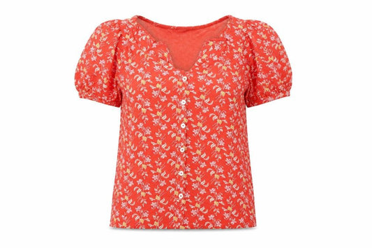NEXT Womens Orange Floral Viscose Basic T-Shirt Size 6 V-Neck