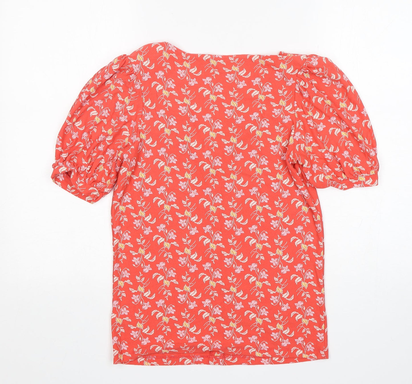 NEXT Womens Orange Floral Viscose Basic T-Shirt Size 6 V-Neck