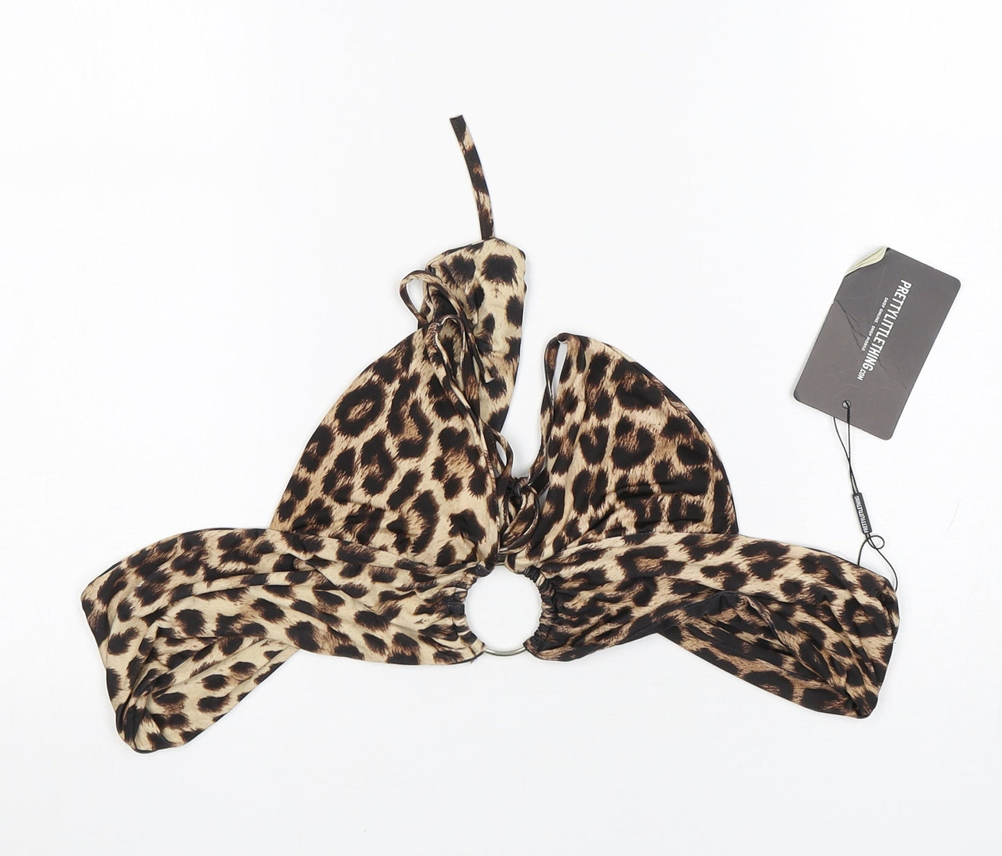 PRETTYLITTLETHING Womens Multicoloured Animal Print Polyester Cropped Blouse Size 8 V-Neck - bra top
