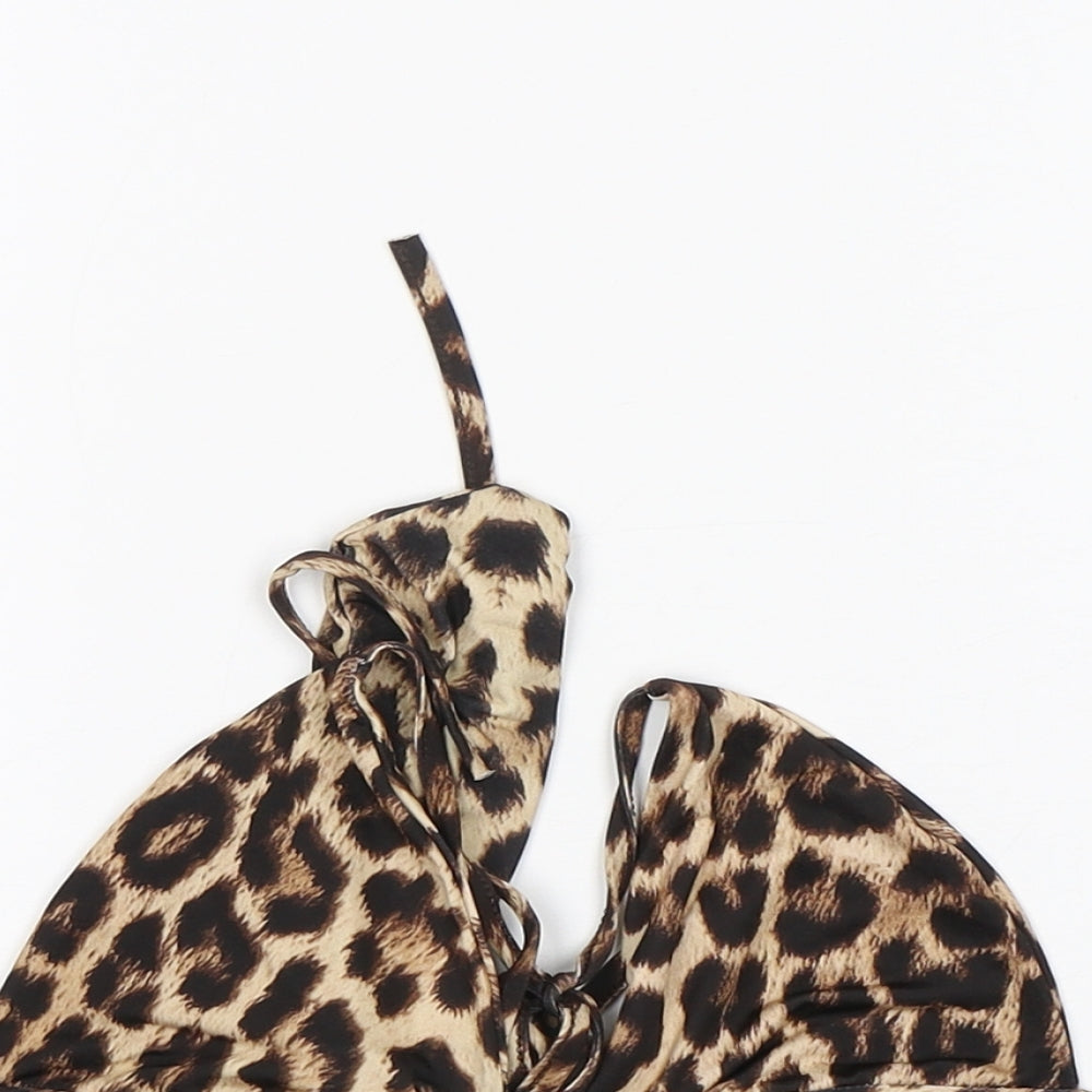 PRETTYLITTLETHING Womens Multicoloured Animal Print Polyester Cropped Blouse Size 8 V-Neck - bra top